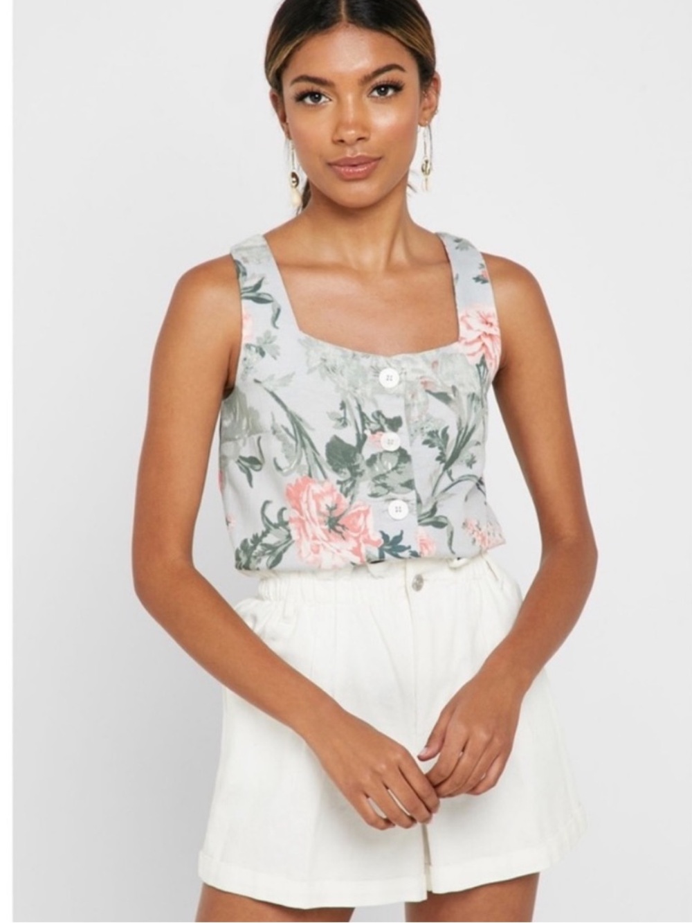 Linen-blend sleeveless button-front top by MNG Casual